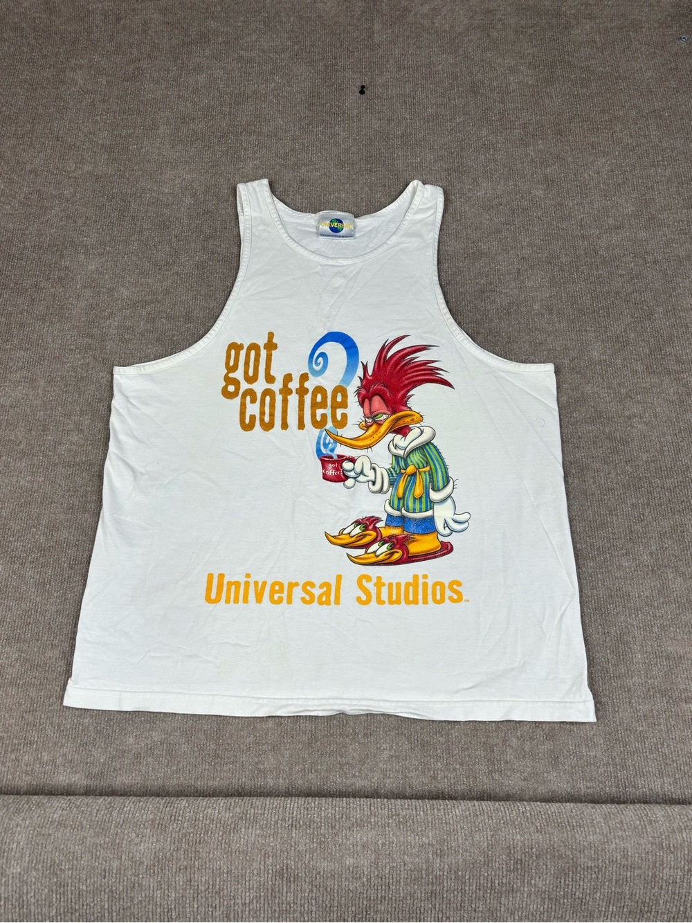 Vintage Woody Woodpecker Tank Top Mens XL White 90s Universal Studios